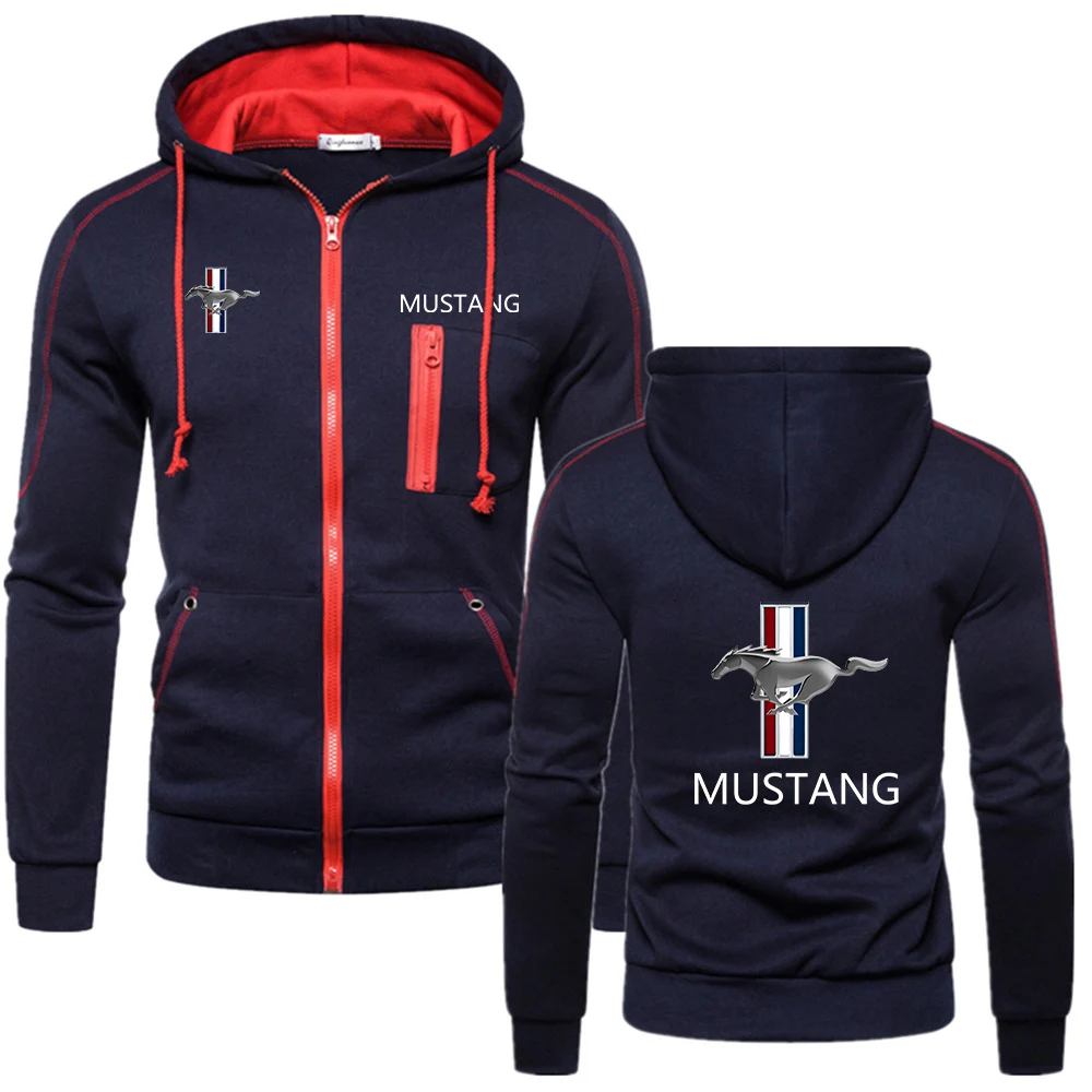 

Ford Mustang 2023 Spring and Autumn New Zipper Hooded Sweatshirt Men's Solid Color Personality Hoodies