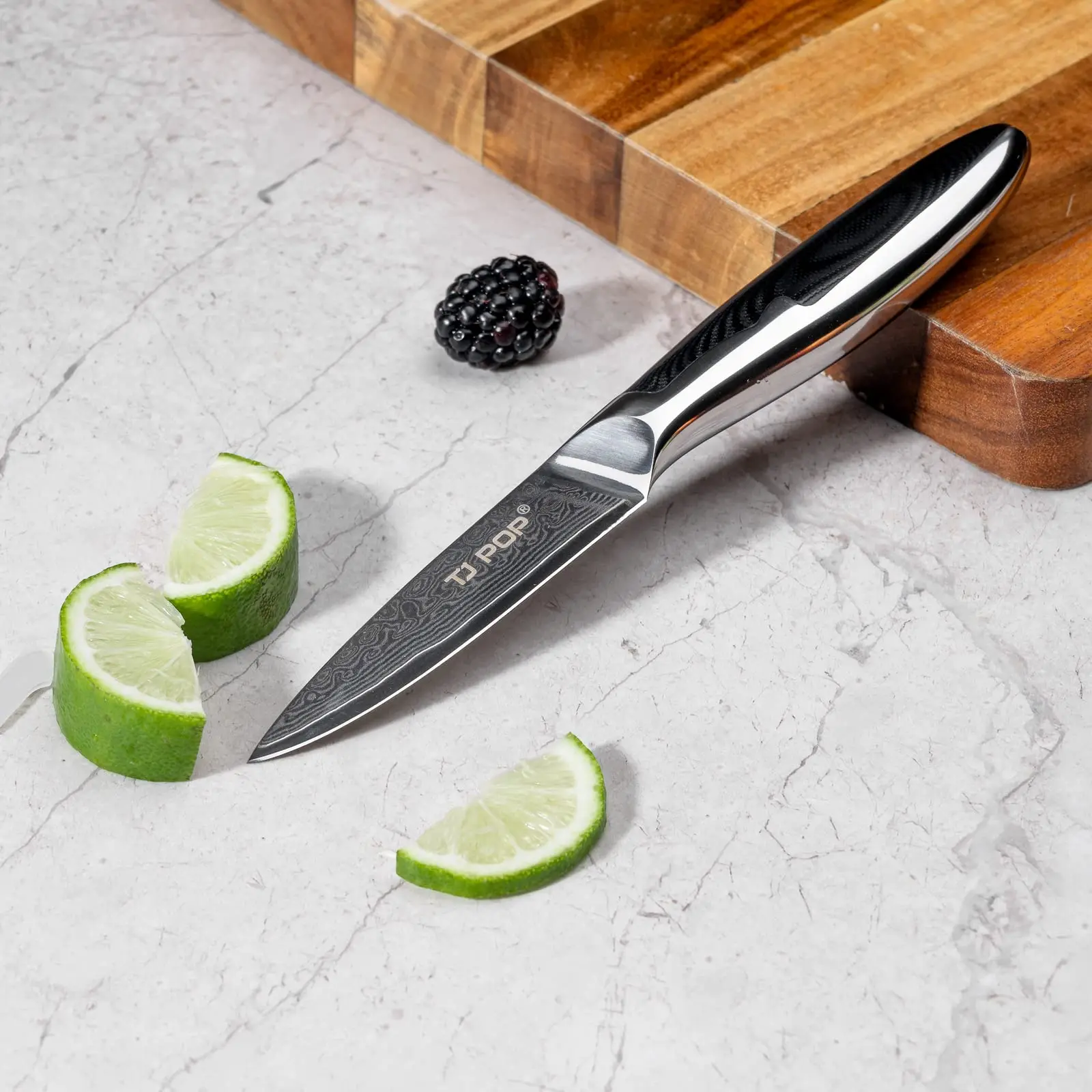 

TJ POP Профессиональный 3,5-дюймовый нож Paring Knife из японской дамасской стали VG10 Эргономичная рукоятка из G10 Острые кухонные ножи для фруктов