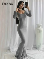 elegant long dress for women fashion gray long sleeve slim dresses 2022 autumn casual solid evening club party dress outfit sexy