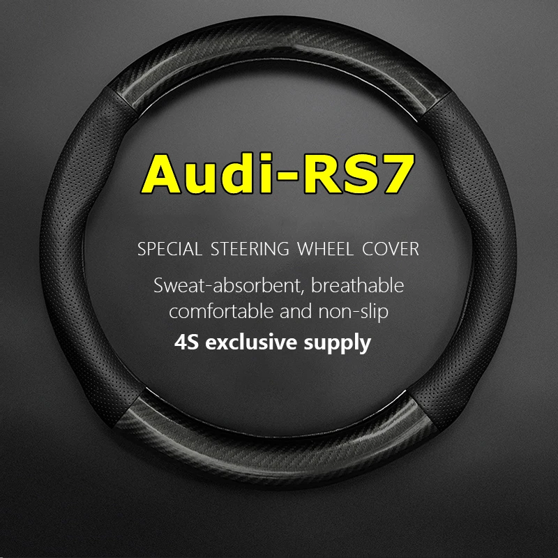 

No Smell Thin For Audi RS7 RS 7 Steering Wheel Cover Genuine Leather Carbon Fiber Fit 4.0T Sportback 2014 2016 2021 2022