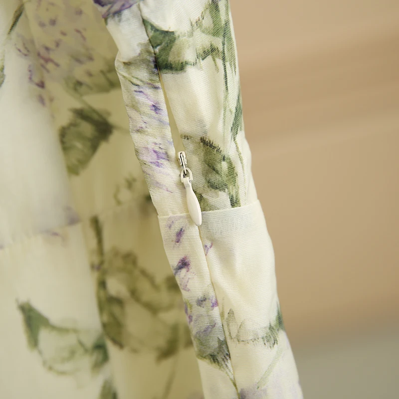 Платье с квадратным вырезом пышными рукавами и цветочным рисунком лето 599