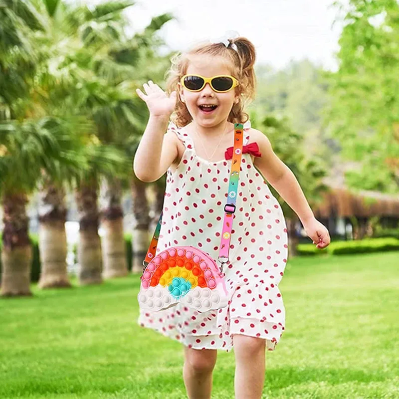 

2022 New Bubble Squeeze Rainbow Bag Colour Silicone Storage Satchel Bag Decompression Push Bubbles Toy Pop Fidget Shoulder Bags