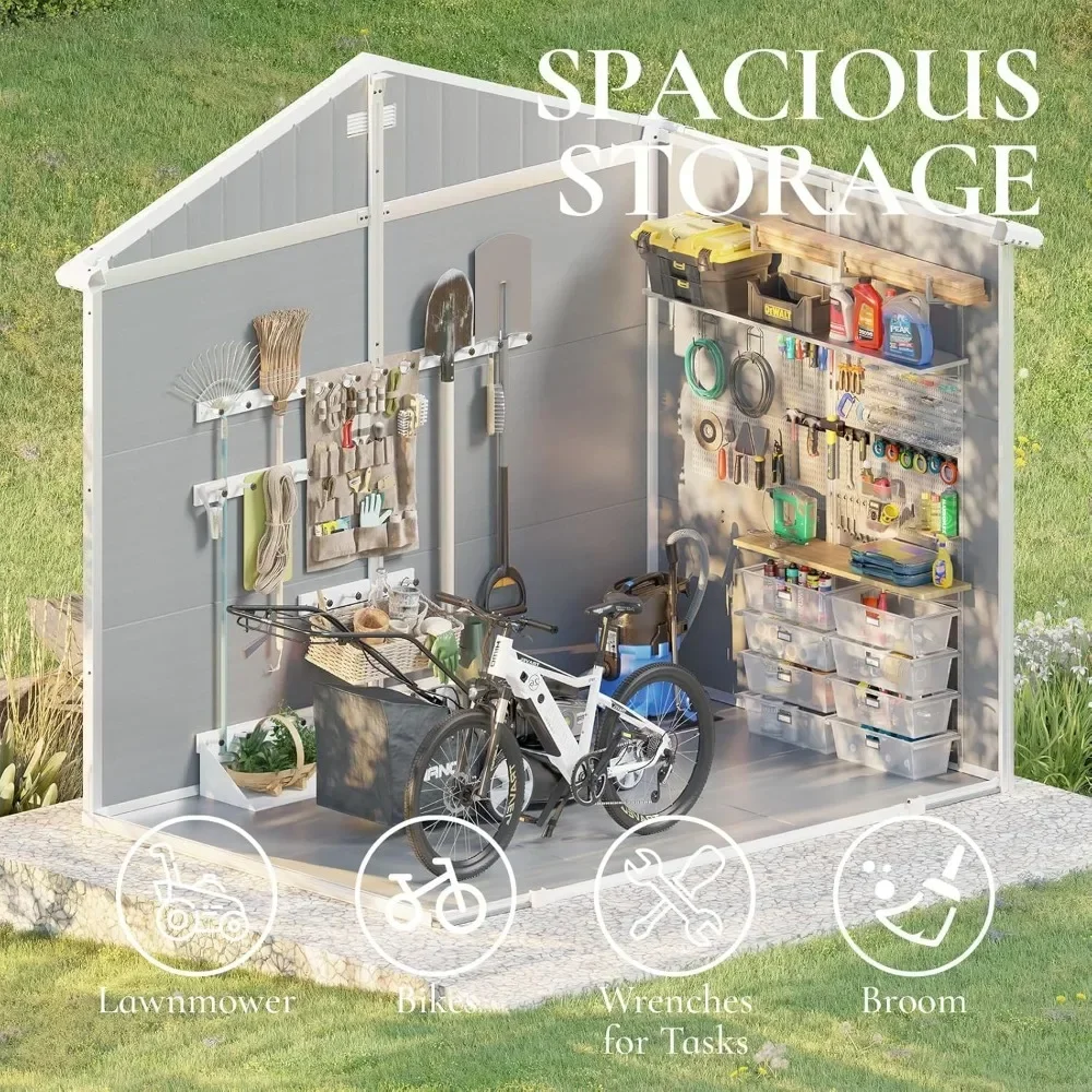 Сарай для хранения из смолы 8 x 6 футов с полкой навесом инструментов на открытом