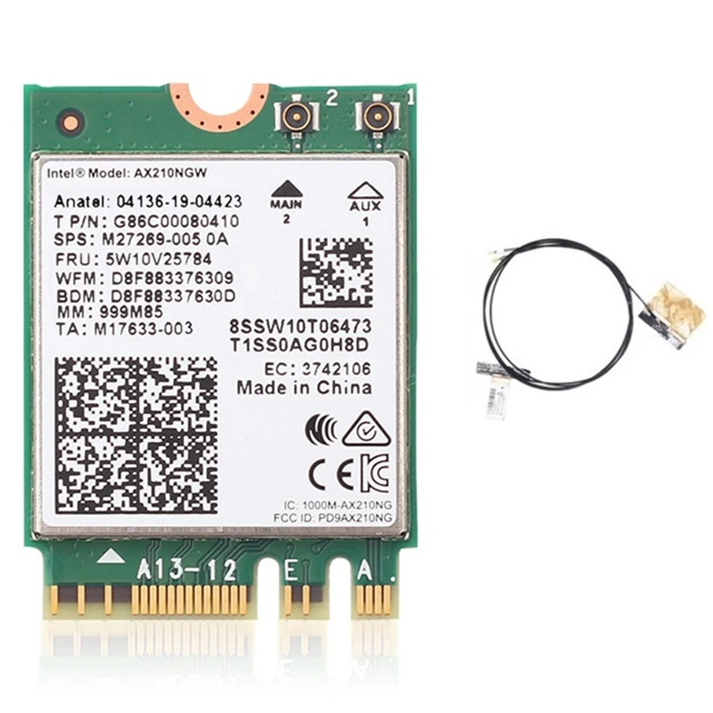 

Сетевая карта AX210NGW WIFI6E, Bluetooth 5,2, 5374 м, Двухдиапазонная беспроводная сетевая карта со встроенной антенной