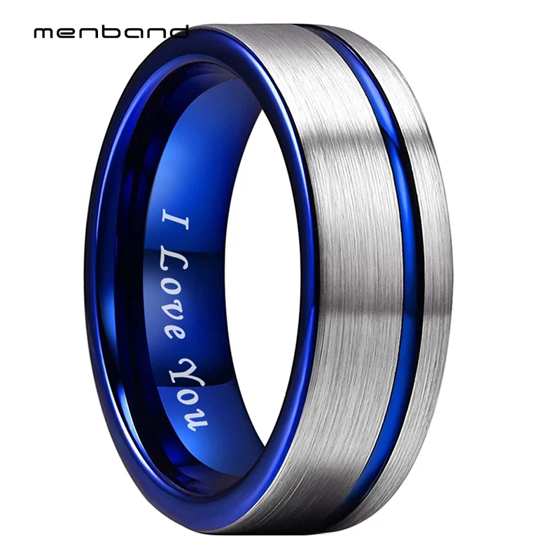 

8mm Tungsten Carbide Rings Men Women Wedding Band One offset Grooves Brushed Finish Comfort Fit