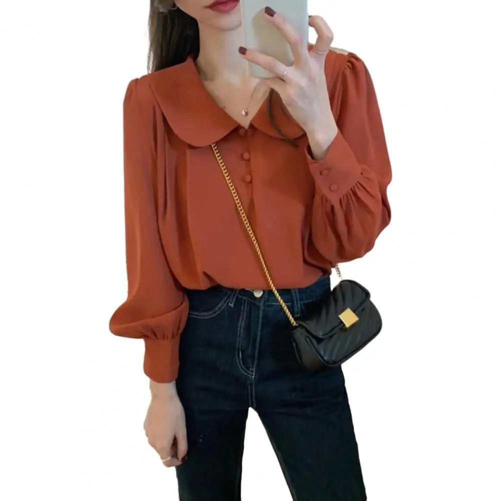 

Soft Stretchy Women Blouse French-inspired Doll Collar Tops for Women Chic Pullovers for Spring Autumn Commutes Relaxed for Body