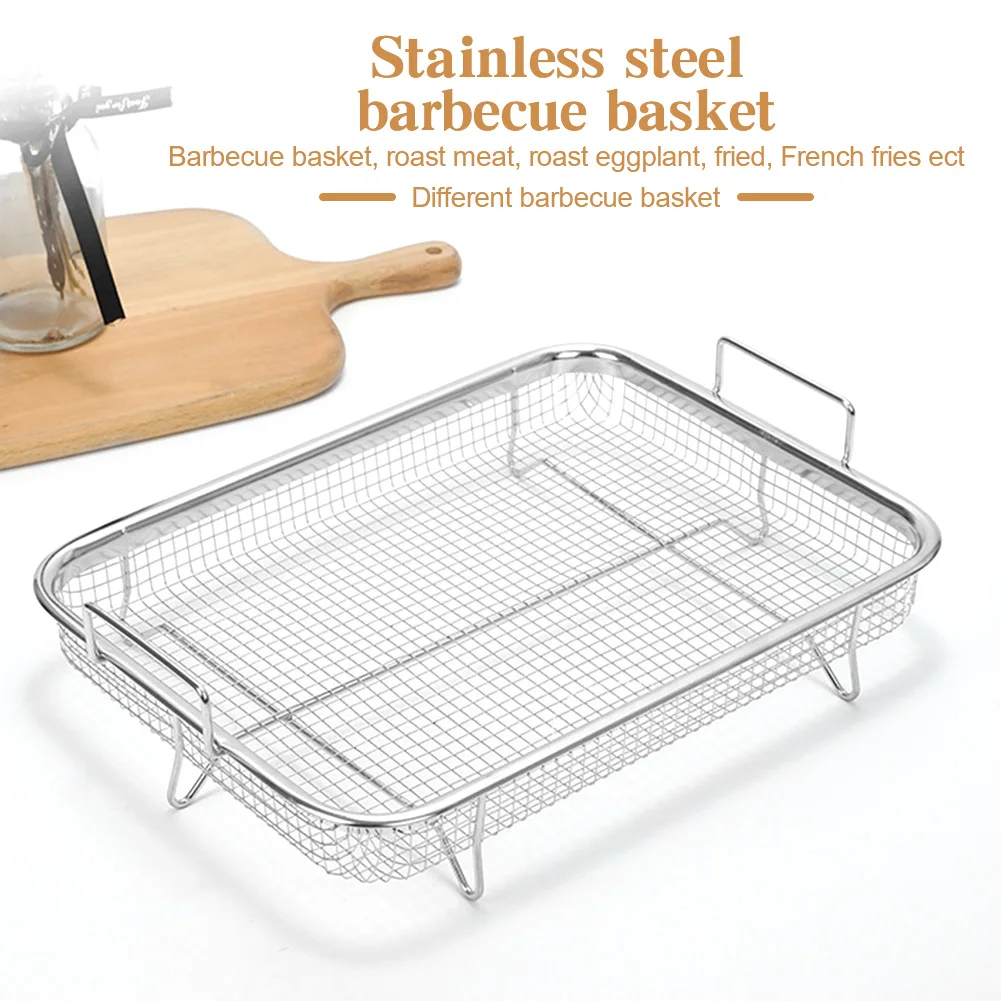 

2pcs Stainless Steel Pan Grill Basket Non Stick Oven Tray Roasting Air Fryer