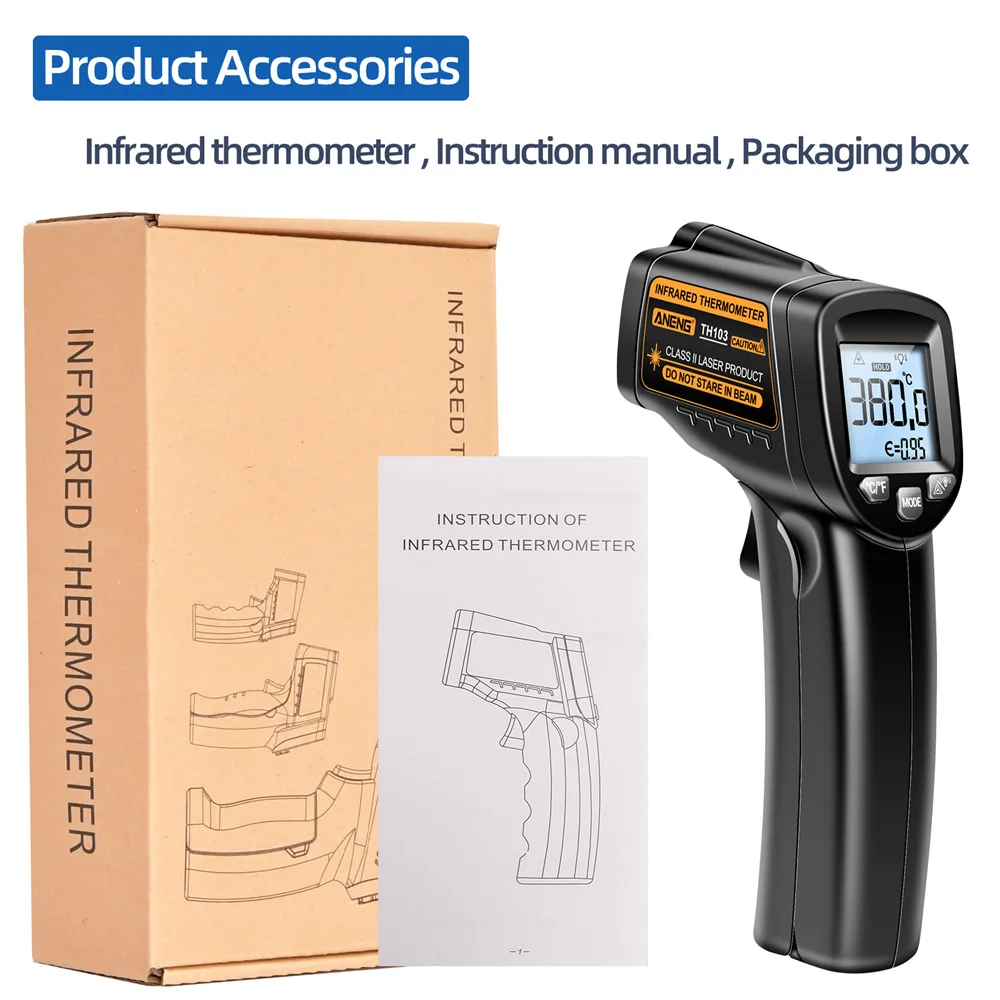 Digital Infrared Thermometer -20~380℃ Laser Termometro Pyrometer Gun Non-Contact Laser Temperature Meter Industrial Tools images - 6
