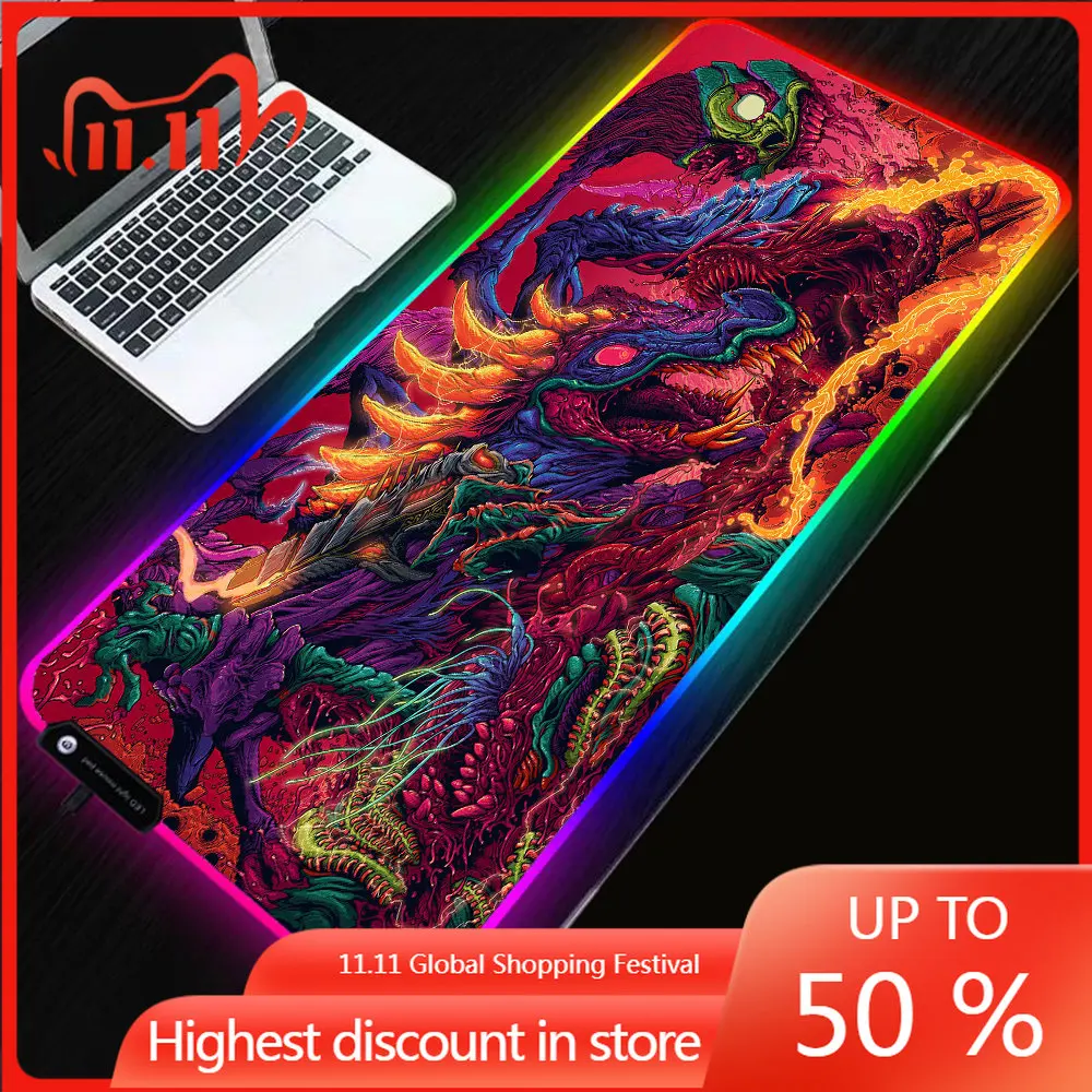 

XGZ Hyper Beast Rgb Keyboard Desktop Large Mouse Pad XXL PC Gaming Laptop Gamer Glowing LED with USB Gaming Accessories Desk Mat