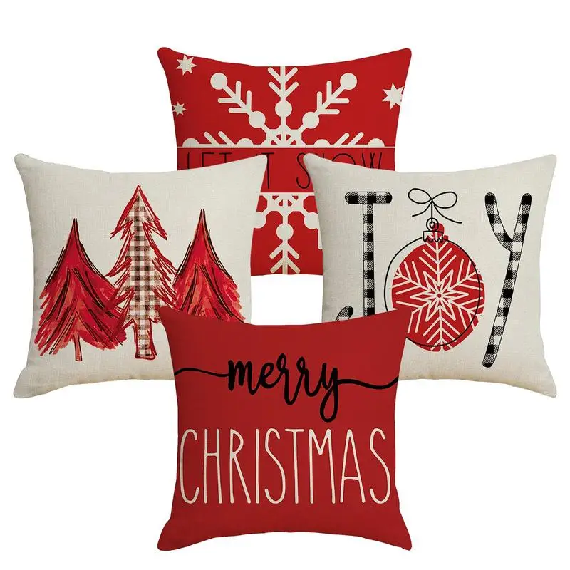 

Рождественские наволочки для диванных подушек, 4 шт., 18x18 дюймов, льняные наволочки в рустикальном стиле для украшения дома, дома, офиса
