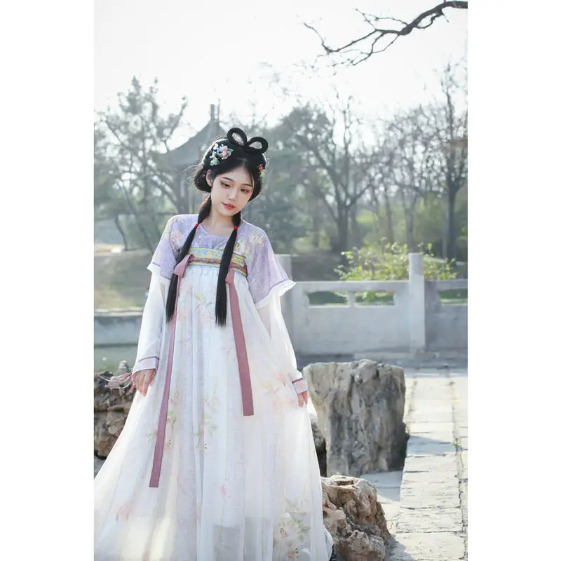 

2 Colors Round Neck Tang Dynasty Summer Style Hanfu Tassel Dyeing Gradient Color Aesthetic Original Hanfu Complete Set