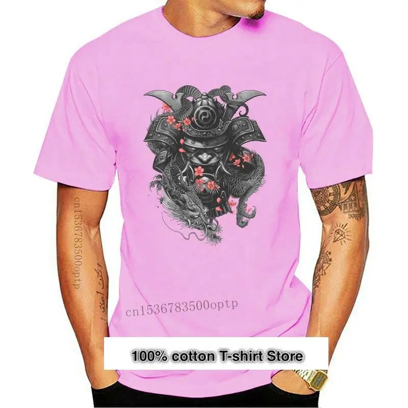 

Camiseta gris con máscara de samurái para hombre, camisa Hipster con cuello redondo, divertida, estampada, color japonés, nueva