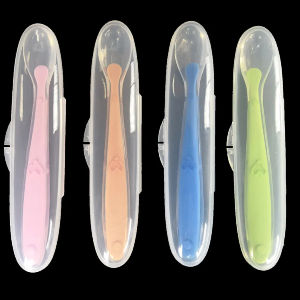 

Baby Soft Silicone Spoon Storage Box Infant Silicone Feeding Spoon PP Transparent Travel Case Children Food Feeder Parts