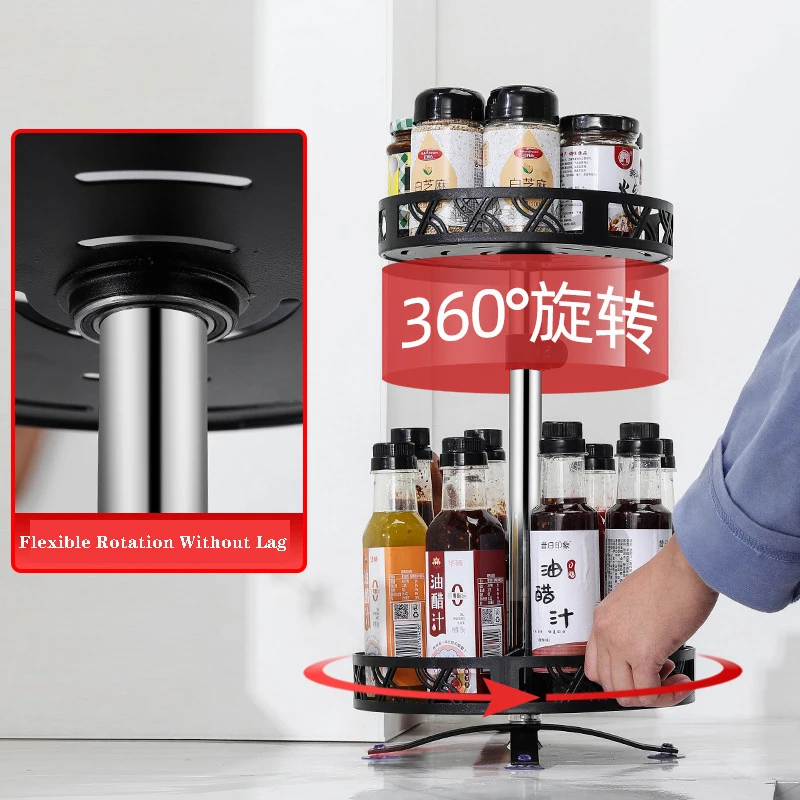 

Swivel Hanging Spice Rack, Height Adjustable, Bathroom Round Swivel Storage Tray Rack Turntable For Kitchen