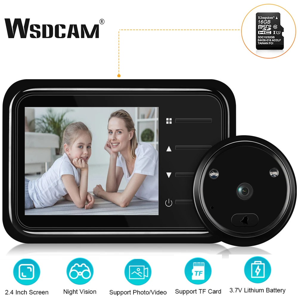 Wsdcam-Cámara de mirilla con vídeo para el hogar, Visor de mirilla con pantalla LCD IR, visión nocturna, timbre de puerta con vídeo de 2,4 pulgadas