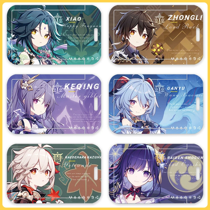 

Genshin Impact Game Kawaii Hot Offcie Cute Xiao Zhongli Kazuha Hutao Push-Pull Design Neck Strap Lanyards Card Badge Holder