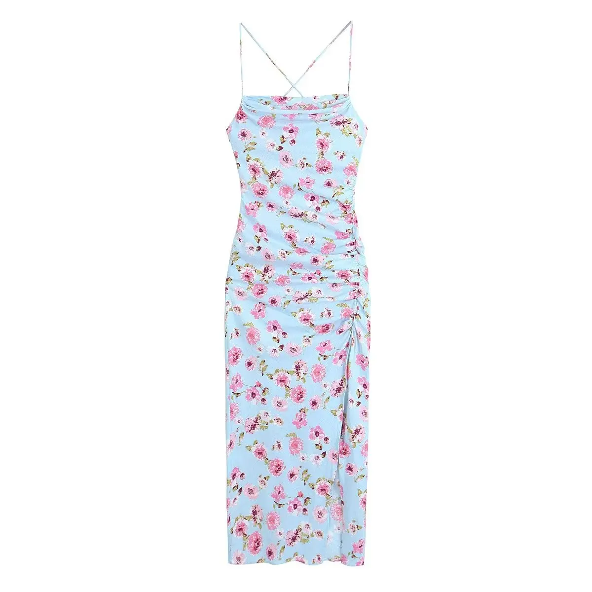 

Women 2023 New Chic Fashion Summer Printed Corset Type MidI Dress Vintage Backless Thin Straps Female Dresses Mujer