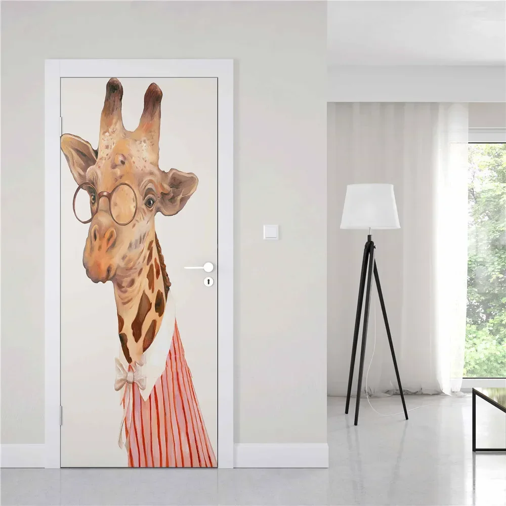 

Креативная наклейка на дверь с изображением лисы, забавные обои с изображением животных, современное искусство, водонепроницаемые 3D Самоклеящиеся фотообои для дверей