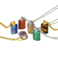 new simple natural stone crystal agate essential oil pendant necklace 22 colors accessories jewelry stainless steel chain