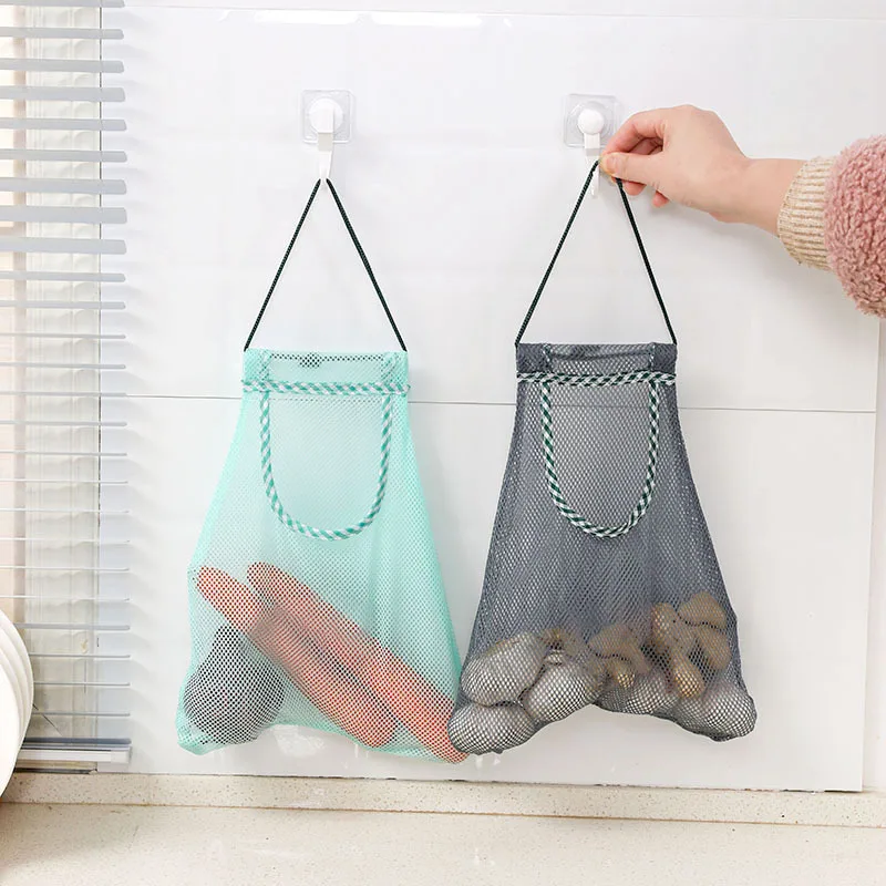 

Foldable Hanging Storage Pocket Breathable Reusable Mesh Bag Kitchen Garlic Onion Vegetable Sorting Bag Kitchen Organizer
