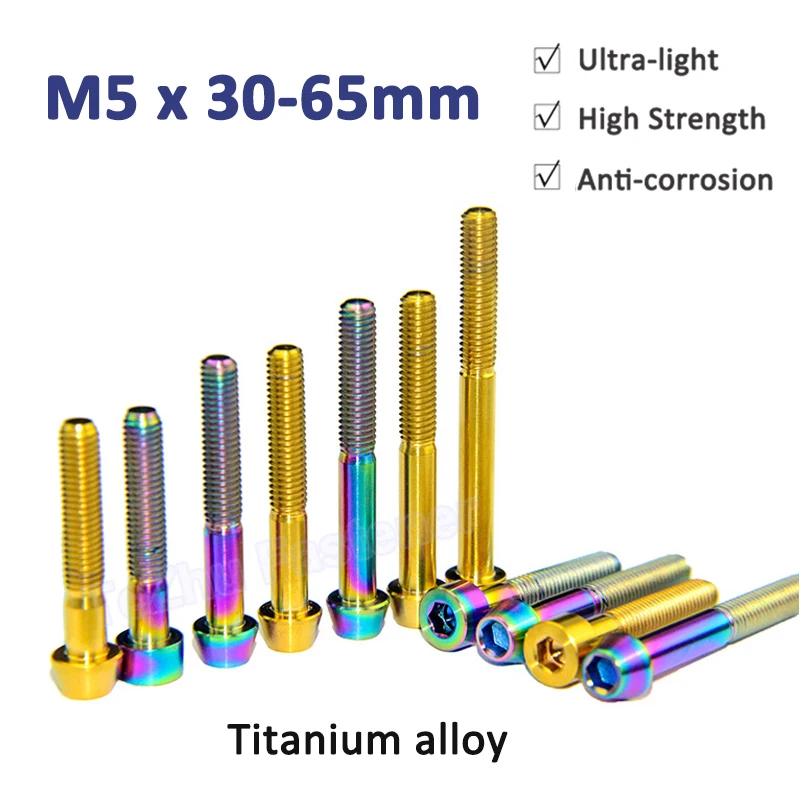 

1Pcs Titanium Bolt M5 X 30 35 40 45 50 65mm Allen Key Taper Head Bolt Screw for Bicycle Stem Seatpost Bike Parts GR5