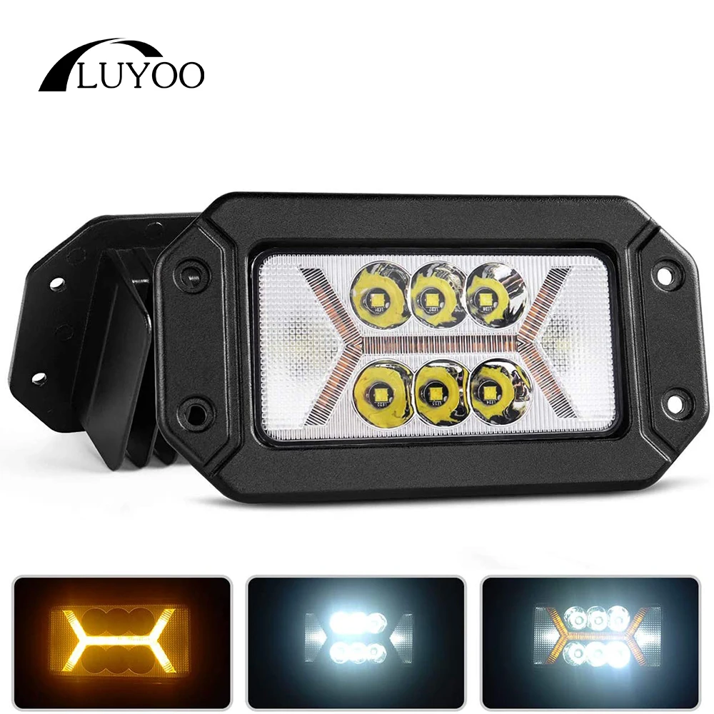 Luyoo 6inch Flush Mount LED Cubes Work Light Bar Offroad 12V 24V Spot Flood LED Fog Light for Car Truck 4x4 Atv LED Headlights