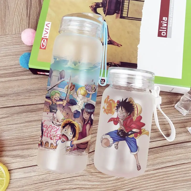 

Anime One Piece Figure Ace Frosted Glass Cup Luffy Zoro Sanji Nami Student Children's Pipette Water Bottle Outdoor Water Cup
