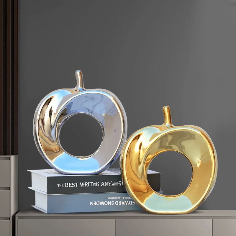 

European style Abstract gold color Apple ornament,Ceramic high temperature firing crafts，Living Room tv Wine Cabinet Decorations