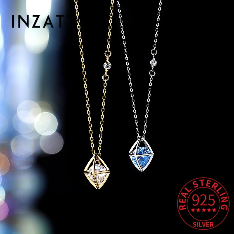 

INZATT Real 925 Sterling Silver Geometric Zircon Choker Necklace For Fashion Women Classic Fine Jewelry Minimalist Bijoux