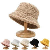 unisex winter warm lamb wool bucket hats faux fur fisherman caps thicken plush hats outdoor keep warm fishing caps