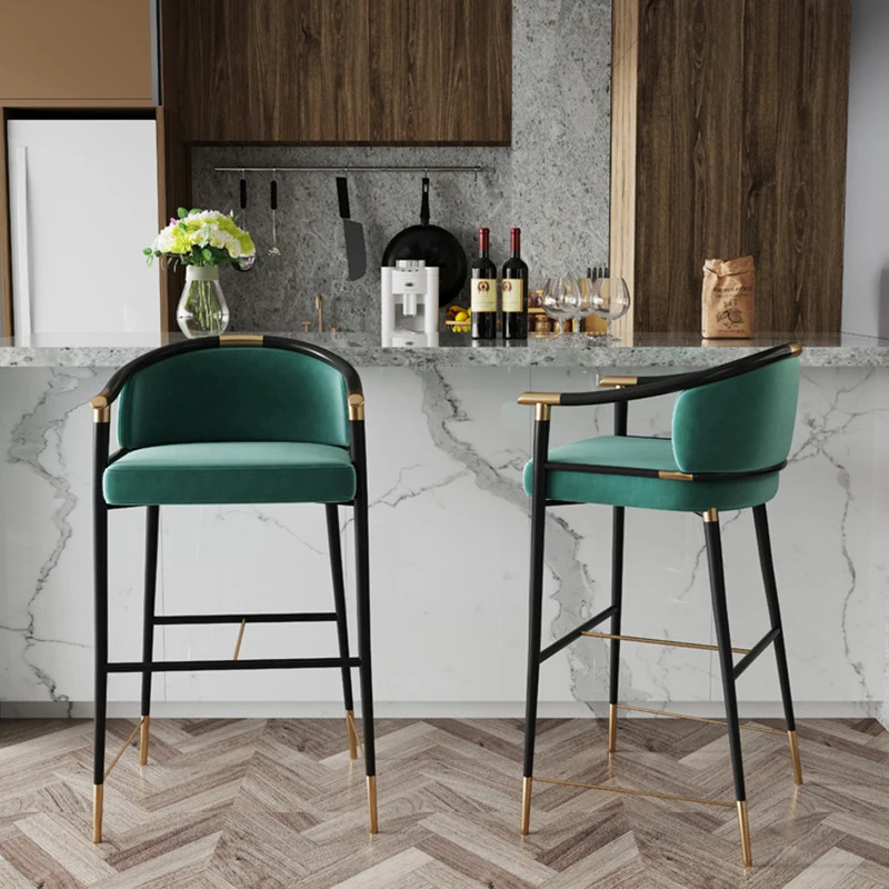 

Modern Velvet Bar Chair Light Luxury High Feet Backrest Armchair Nordic Kitchen Cafe Restaurant Bancos De Bar Furniture GPF55YH