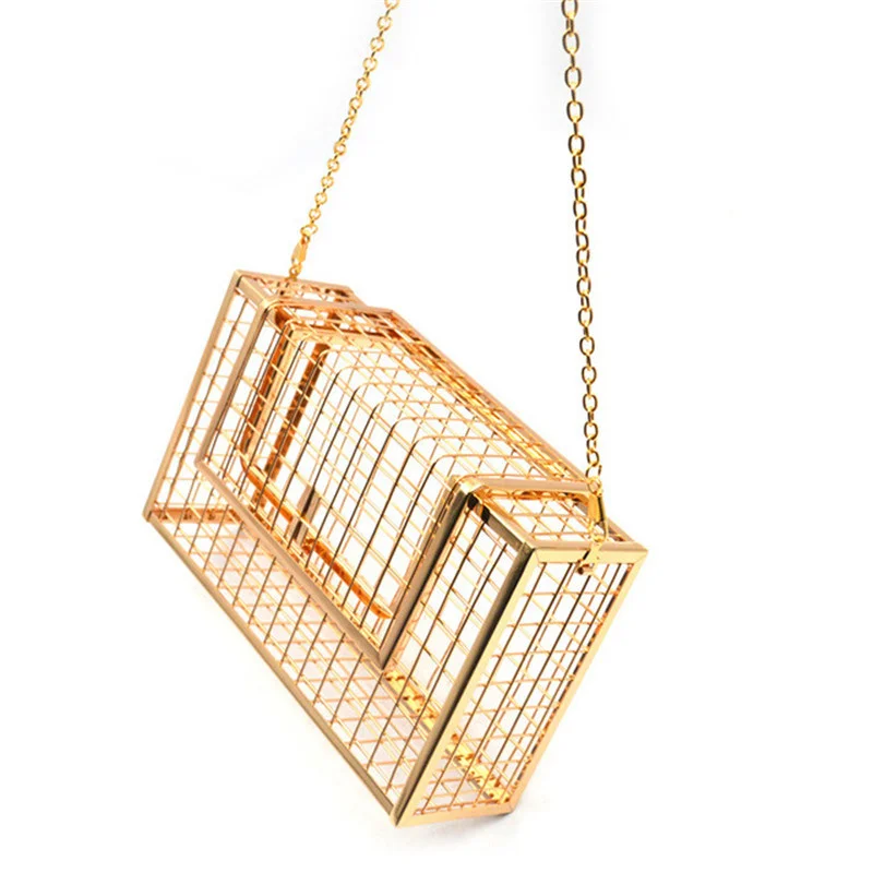 

New Metal Hollow Fashion Women Shoulder Handbags 2023 Bags Party Evening Totes Bag Box Clutches Metallic Cage Chain Purse