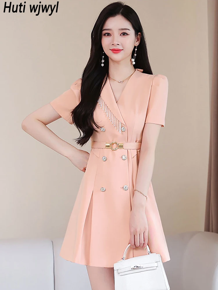 

Summer Korean Chic Sexy Mini Suit Dress Women Solid Elegant Bodycon Office Lady Dress 2022 Casual Party Luxury Prom Night Dress