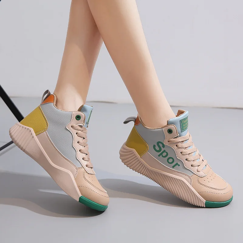 Women Sport Shoes Woman Fashion Sneakers High-top Matching Lace-up Flat Shoes Casual Loafers Vulcanized Shoes Spring Autumn New
