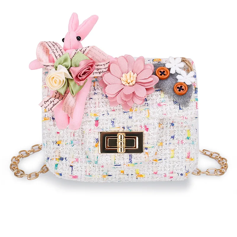 

2020 new mini square bag cartoon cute chain pearl flower bunny one shoulder messenger bag women bags crossbody bags for women
