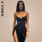 Соблазнительное платье 2021, платья с высоким разрезом, летнее вечернее платье миди, дизайнерское однотонное французское облегающее платье без рукавов, женское черное платье