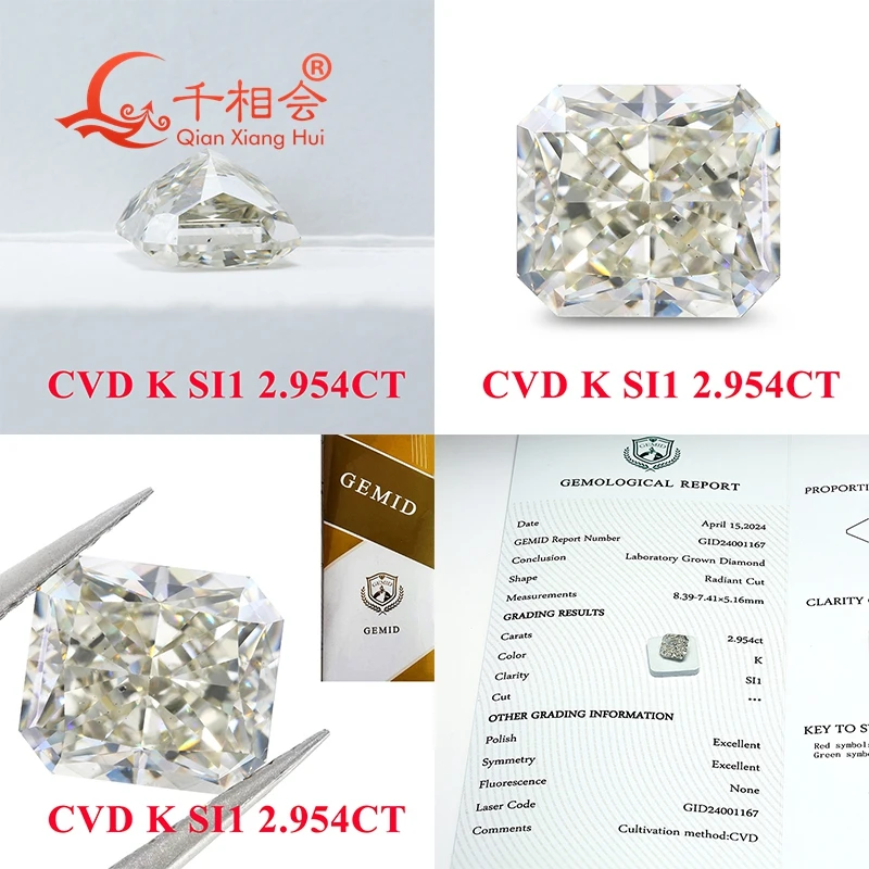 CVD алмаз I K белого цвета 1ct-2ct VS SI1 ясность сияющей формы Огранка GEMID
