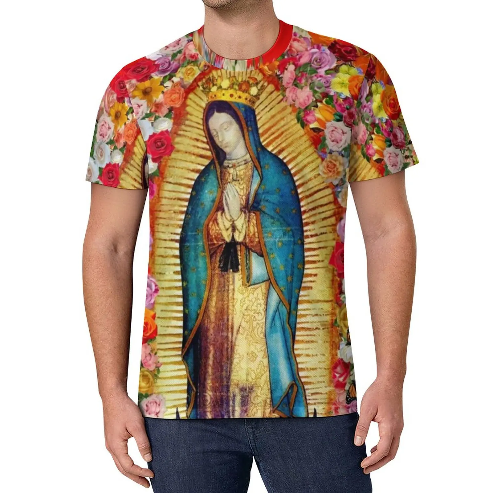 

Mexican Virgin Mary T-Shirt Our Lady of Guadalupe Fashion T-Shirts Classic Tshirt Summer Short Sleeve Printed Clothes
