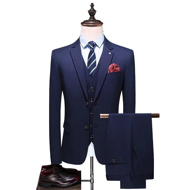 

High-end quality color textile (suit + vest + trousers) Fashion gentleman handsome casual business English dress three-piece set