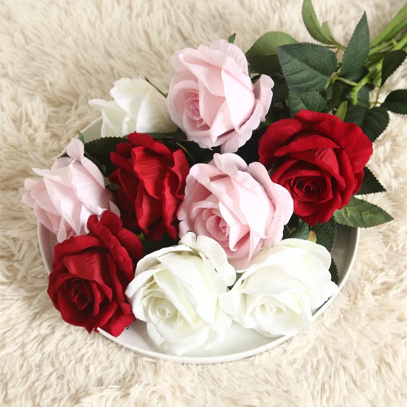 

10 pieces Velvet rose simulation flower plant bonsai wedding decoration INS wind simulation plant rose
