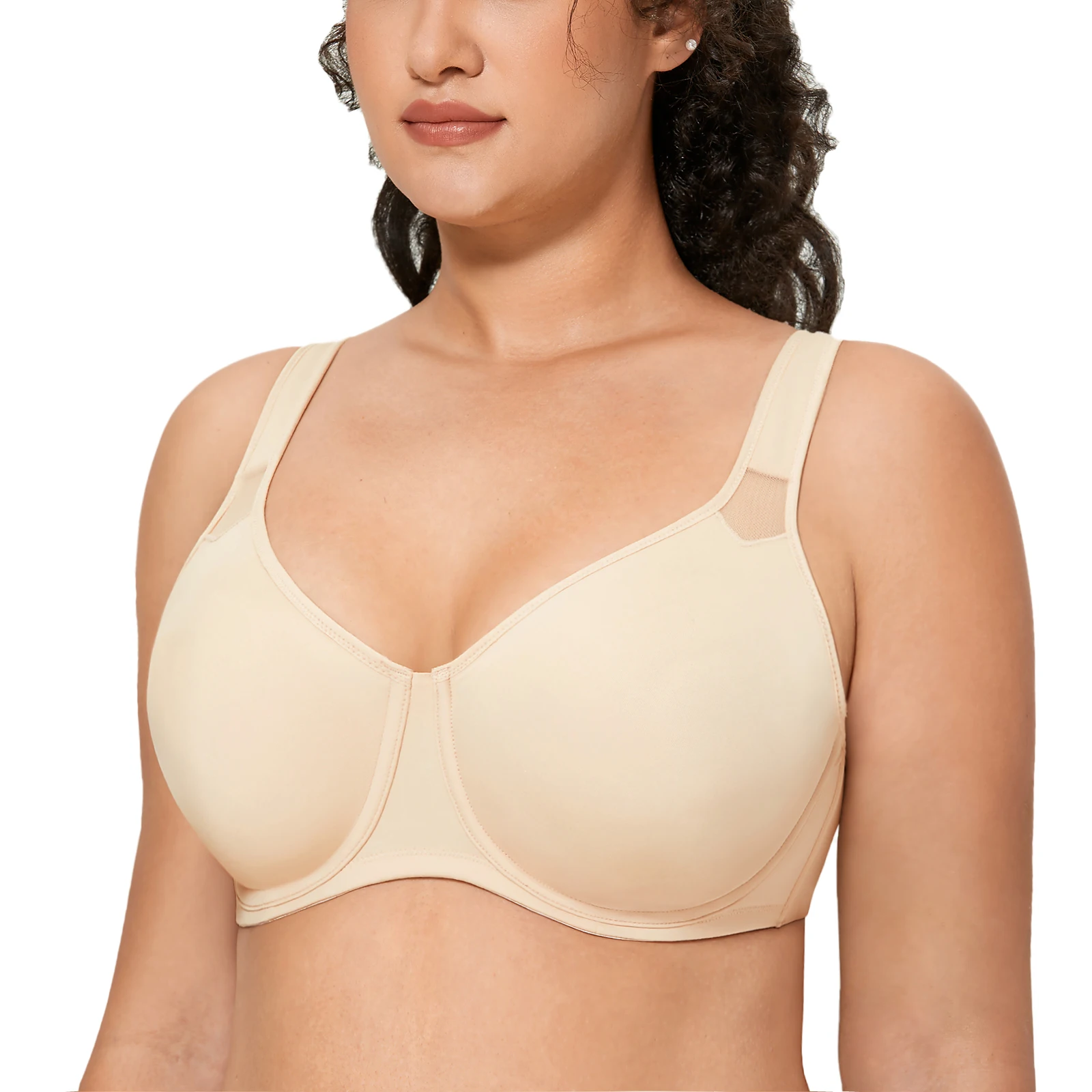 Smooth Women's Plus Size Minimizer Seamless Bra Full Coverage Underwire No Padded  Black Beige