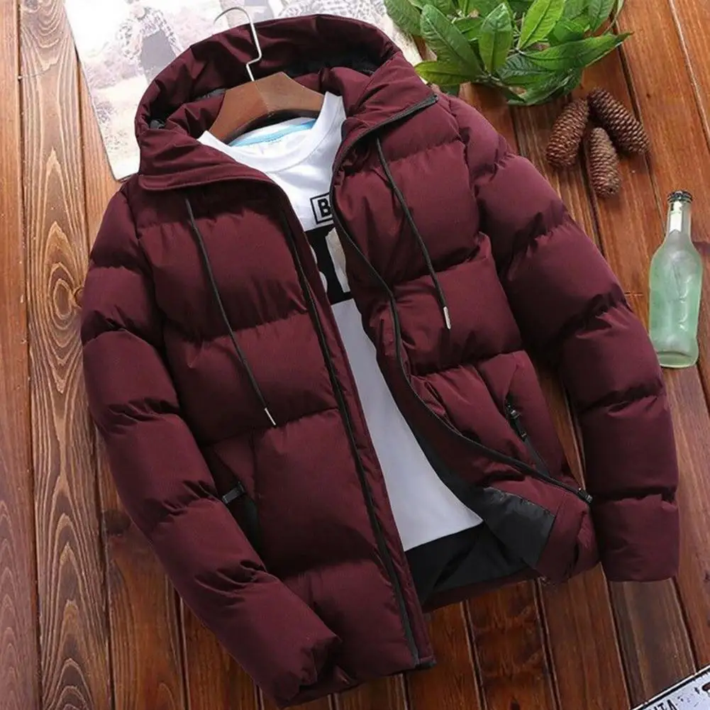 

Stylish Men Jacket Solid Color Keep Warm Temperament Zipper Pockets Jacket
