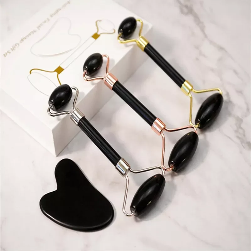 

NEW2022 Jade Stone Rollers Massager For Face Black Quartz Natural Stone Slimming Chin Lift Up Facial Facial Beauty Roller Skin C