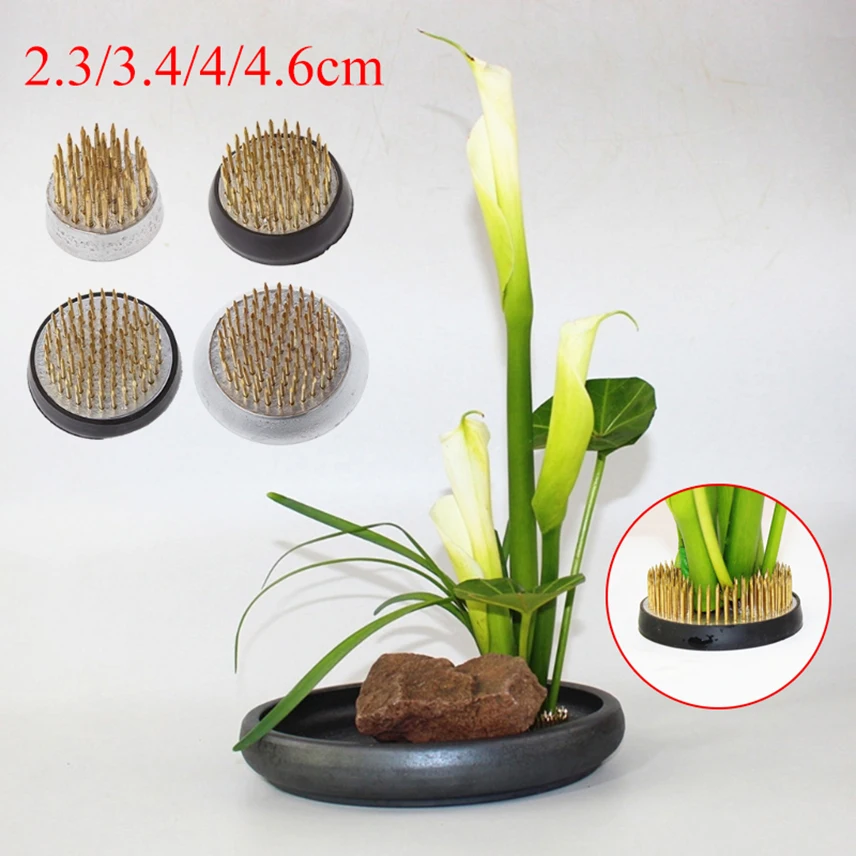 

New Round Floral Arrangement Copper Needle Kenzan Flower Holder Pin Flower Art Fixed Tools Rubber Base Ikebana Holder