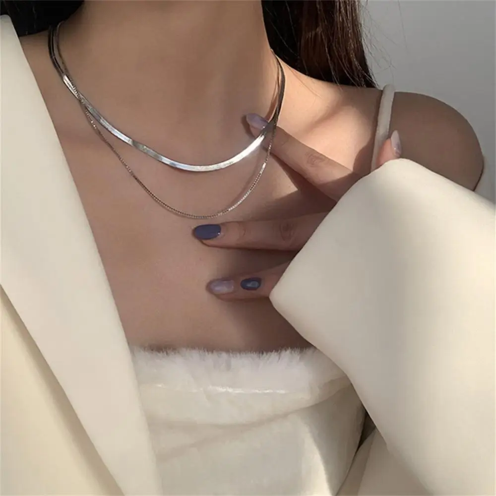 

Double Short Choker Necklace Trend Titanium Steel Necklace Multilayer Necklaces Metal Choker Simple Choker Jewelry Gift