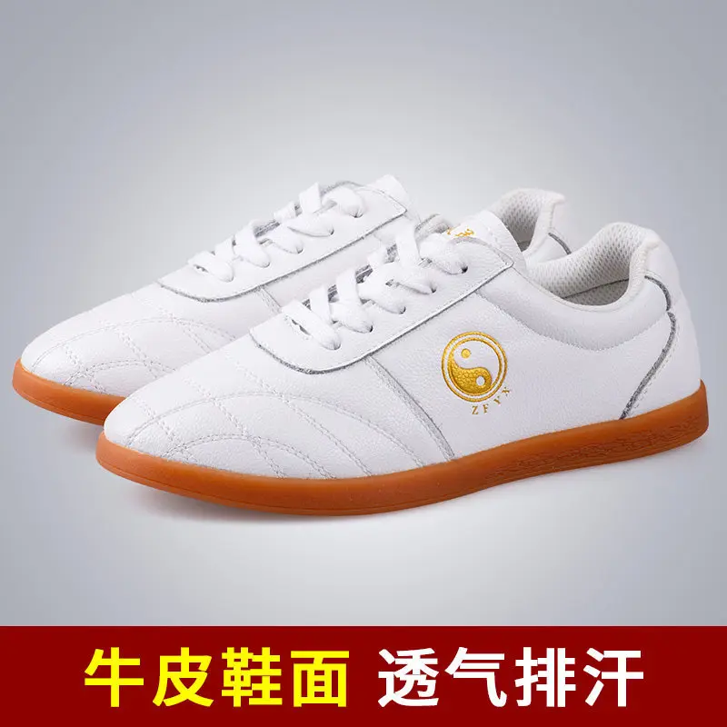 Cowhide Women Unisex Men Tai Ji Martial Arts Wing Chun Shoes Chinese Traditional Training Workout Casual Jogger Taewodo Sneakers