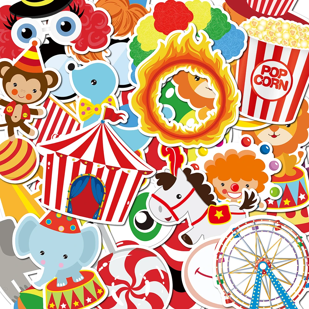 

WT036 30Pcs Cartoon Circus Animals Show Carnival Party PVC Waterproof Computer Skateboard Luggage Stickers Toys Decal Labels