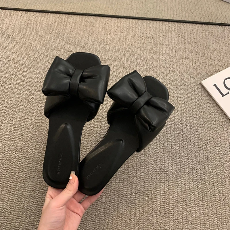 

Брендовые женские шлепанцы, Женская Изысканная Летняя Повседневная Верхняя одежда с желтым бантом, Женские однотонные шлепанцы на плоской ...