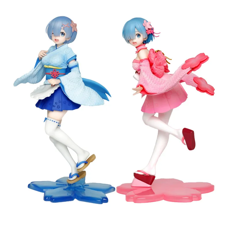 

22CM Anime Figure Rem Re:Life In A Different World From Zero Kimono Skirt Suit Standing Pose Model Doll Toy Gift Collect Box