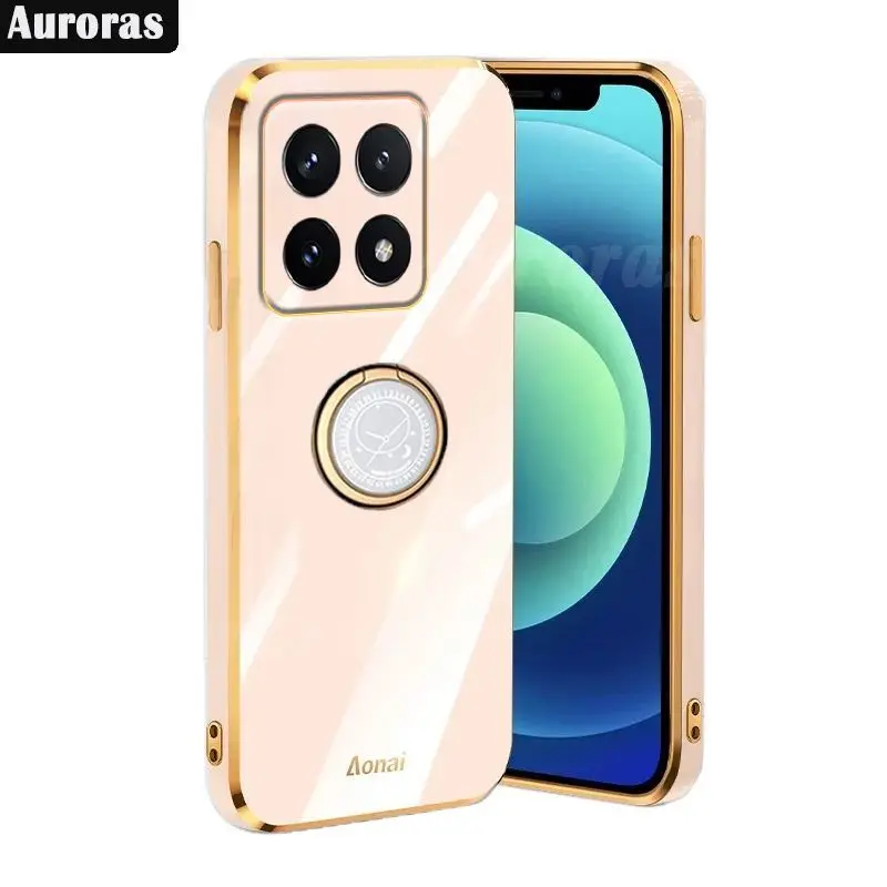 Чехол с квадратным кольцом-держателем для Xiaomi 14T Pro Мягкий Роскошный силиконовый
